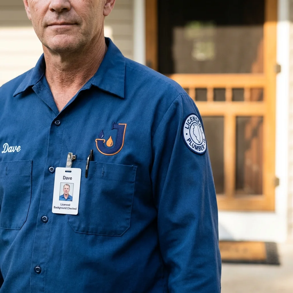 Licensed plumber showing ID badge in Woodville, OH