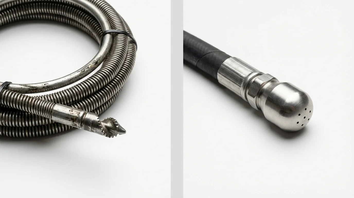 Drain snake cable and hydro jetting nozzle used for drain cleaning in Woodville, OH