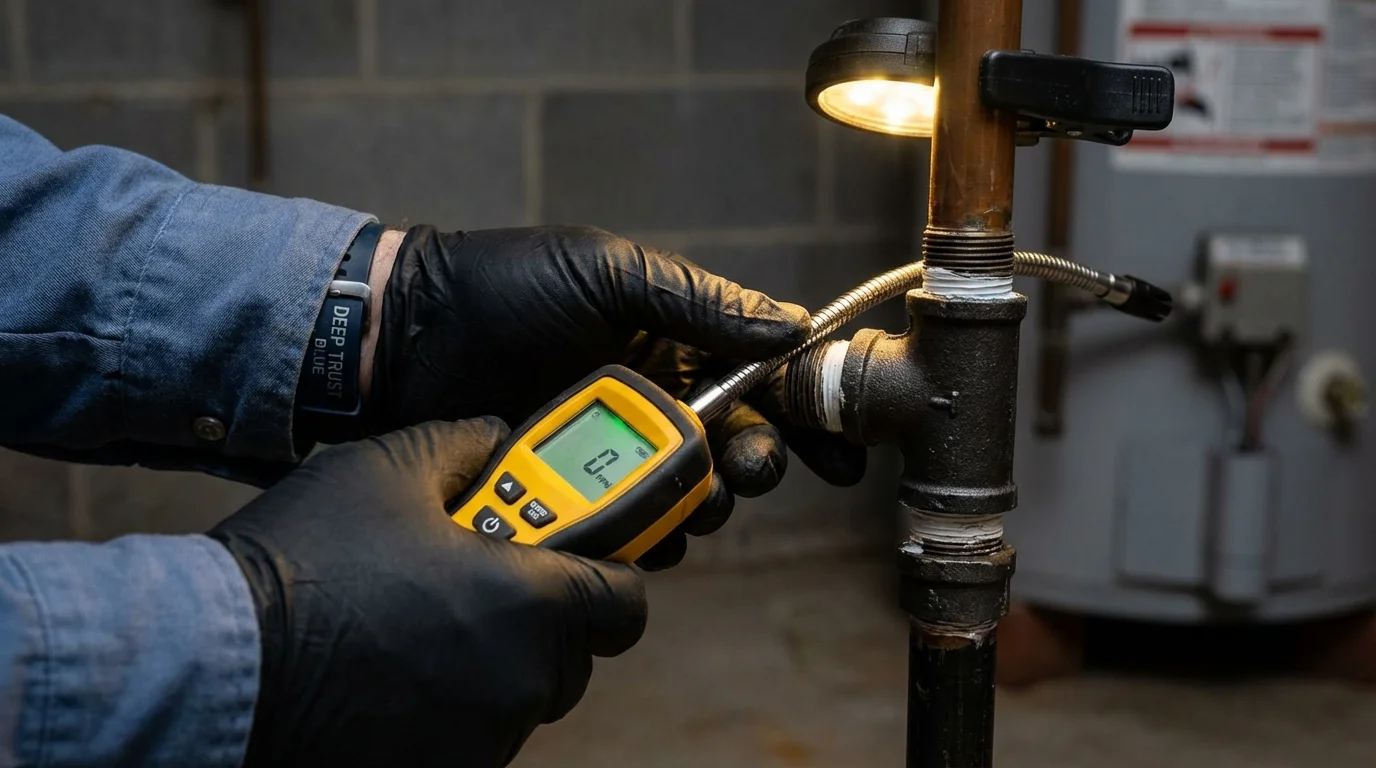 Gas leak detection with electronic sniffer by Johns Plumbing LLC in Woodville