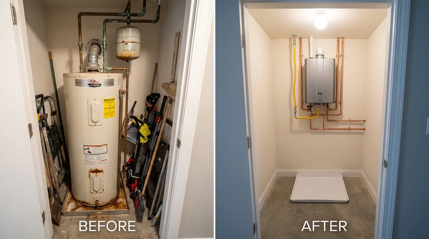Tank water heater versus wall-mounted tankless unit comparison for Woodville, OH homeowners